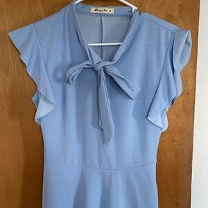 Blue Women's Dress with Bow Detail